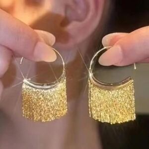 Gold Fringe Hoop Earrings